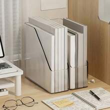 2pcs Transparent PET Desktop Organizer - Multi-Functional Office Supply Transparent Storage Rack, Vertical Book & Stationery Holder, Desktop File & Folder Stand, Space Saving Bookshelf For Home And School - Clear - View 10