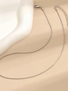 1pc Silver European & American Minimalist Style Snake Chain Necklace - Silver - View 6