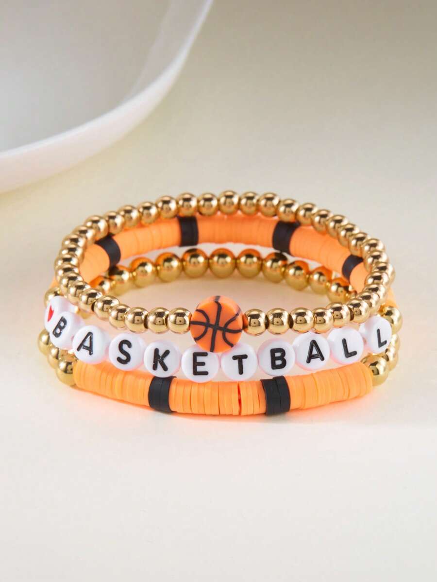 3pcs/Set Basketball Style Beaded Bracelet - Colorful - View 1