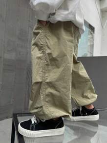 男童宽松超轻棉麻阔腿裤夏季休闲长裤 - 卡其色 - 查看 5