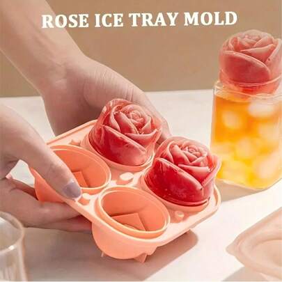 1pc 4pcs Rose Shaped Ice Cube Mold, Multifunctional Chocolate/Jelly/Ice Tray, Caravan Party Kitchen Refrigerator Supplies, Mother's Day Gift