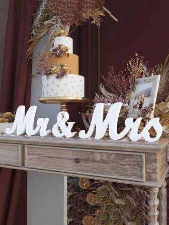3pcs/Set White Wooden Mr And Miss Wooden Letters, Set, Mr & Mrs Sign For Wedding Table, Party Decoration Head Table Wedding Wood Letter, Just Married Sign Anniversary Party Valentine's Day Decor, Wedding Table Decor, Christmas Decor