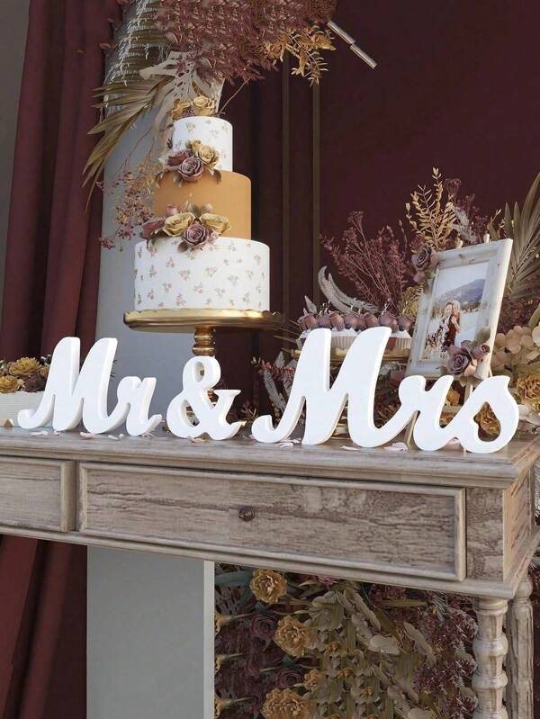 3 pièces/set Lettres en bois blanc Mr et Miss, Ensemble, Signe Mr & Mme pour table de mariage, décoration de fête, lettres en bois pour table de mariage, Signe "Vient de se marier" pour anniversaire, Saint-Valentin, décoration de table de mariage