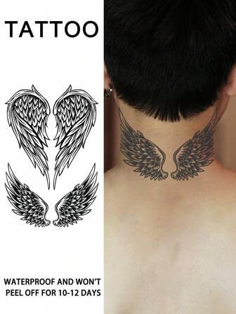 1 件翅膀临时纹身半永久纹身防水防汗持续 1-2 周逼真草本汁抗摩擦不反光仿黑色假纹身男女纹身贴纸适用于手臂、胸部、腿部、腹部、腰部、手指、颈部现代人体艺术
