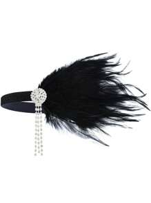 D EXCEED 1PC 1920s Women's Halloween Racing Club Artificial Feather Hair Accessories Bridal Makeup Ball Dinner Performance Diamond Tassel Hair Accessories Valentine's Day Gift - Multicolor - View 16