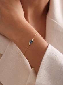 1pc S925 Sterling Silver Original All-Match Ins-Style Luxury Navy Zirconia Mysterious Eye Vintage Elegant Lady Bracelet, Suitable For Women's Daily Wear, Holiday Party Gift, Jewelry - Dark Blue  Bracelet - View 8