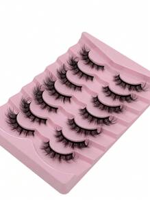 7pcs/Pack D-Shaped Curly, Fluffy, Thick, Natural, Soft, Lightweight, Reusable Fake Eyelashes For Makeup