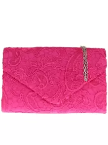 Girly Handbags Womens Floral Satin Lace Clutch Bag Envelope Evening Bag - Hot Pink - View 1