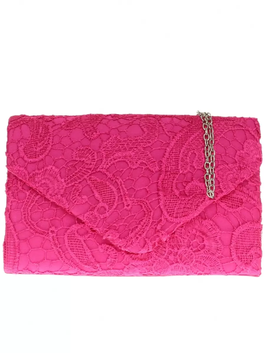 Girly Handbags Womens Floral Satin Lace Clutch Bag Envelope Evening Bag - Hot Pink - View 1