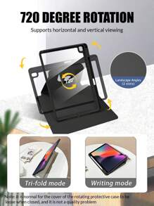 Étui iPad Slot Stylo + Rotation 720° pour iPad Pro 2024 13 pouces/5ème/6ème/Pro 1ère 2ème/7ème/Air 2024 4ème 5ème Génération/8ème/9ème Génération/4ème 10ème Génération Motif chat, journal souriant, trou logo, antichoc en PU (Veuillez lire les instructions avant de commander)