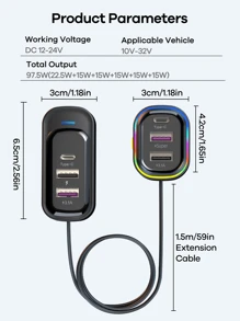 REMAX 98W USB C Car Charger With 6 Fast Charging Ports, Road Trip Essentials Cigarette Lighter Car Travel Essentials For Long Trips Kids Compatible With Iphone 16 15 Pro Max 14 IPad S24 S25 Hire Tablet, 1.5m Extension Charging Cable, Essential Car Stuff For Travel;Practical Car Accessories - màu đen - Xem 10