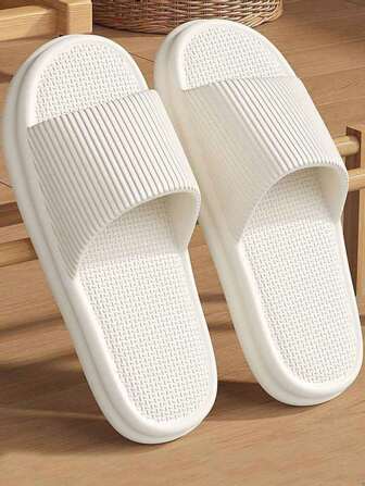 INS 日式新款时尚百搭舒适柔软条纹白色厚底防滑防臭 EVA 女士家居拖鞋