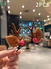 1 Pair Mushroom Deer Horn Hairpins, Christmas Deer Antler Headband Hair Clips, Cute Cartoon Reindeer Antler Hair Accessories,Christmas