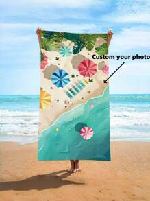 1pc Customized Beach Towels, Bath Towels With Custom Text Names, Personalized Beach Blankets, DIY Beach Towels, Beach Towels, Multiple Photos Available, Suitable For Holiday Gifts For Family And Friends - Custom Pattern - View 2
