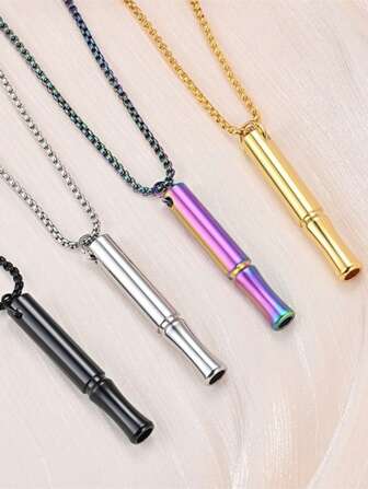 1/4pcs Stainless Steel Necklace Pendant For Smoking Cessation, Sleep Aid, Deep Breathing - Fashionable Accessory For Yoga, Meditation, Emotional Relaxation, Women's Spiritual Awakening, Anxiety Relief - Perfect Gift For Male And Female Mindfulness Practitioners - Non-Whistle, Non-Blowable