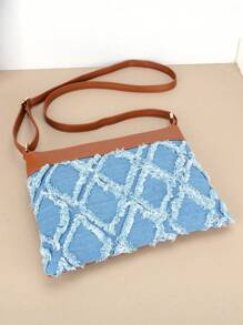 1PC Fashion Quilted Crossbody Bags For Women, Versatile Patchwork Plaid Shoulder Bag For Daily Used/Commuter/Gift, Ladies Travel Handbag And Purse, Blue Clutch Bag Phone Case Zipper Opening/Adjusted Strap