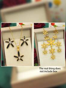 Bohemian Vacation Style Women's Jewelry Set, 18K Gold Plated Stainless Steel, Starfish Pendant Necklace & Sunflower Earrings Set, Hand-Polished, Exquisite Design, Perfect Gift For Mother's Day, Birthday, Date, Dance, Festival, Back-To-School Season, And Wedding Occasions