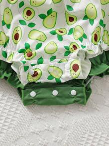 Set de 2 piezas de mono sin mangas de verano con estampado sólido y de fruta para niñas bebé