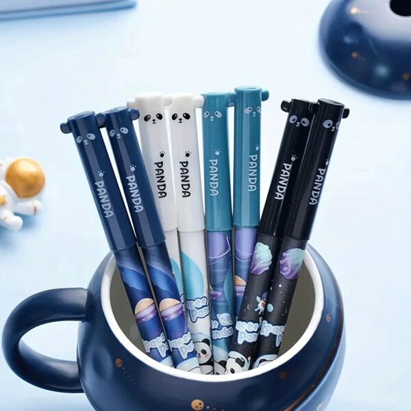 8 pièces Créatif 0,5 mm Ensemble de stylos effaçables neutres Panda de l'espace, Capybara, encre bleue/noire, noyau effaçable, poignée lavable, fournitures de bureau, papeterie, fournitures scolaires, rentrée des classes
