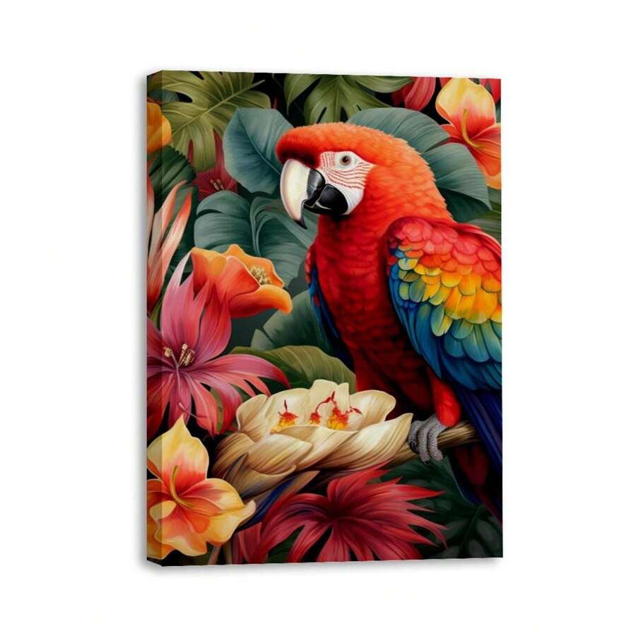1 Piece Home Wall Decor Framed Canvas Colorful Parrot Pattern Canvas Wall Art Paintings For Living Room - Canvas Framed Print Wall Artworks Bedroom Decoration Office Wall Decor