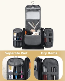 Travel Toiletry Bag - Polyester, Dual-Zipper Design With Hanging Hook
