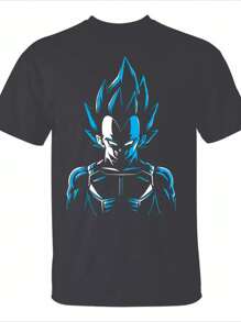 1 Pieza 220g 100% Algodón Playera Euro Cotton Dragon Ball Vegeta Azul Hombre - Negro - Ver 1