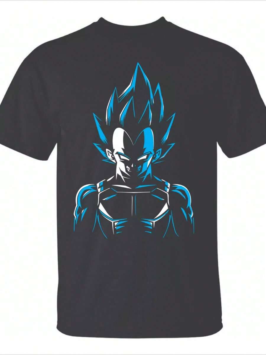 1 Pieza 220g 100% Algodón Playera Euro Cotton Dragon Ball Vegeta Azul Hombre - Negro - Ver 1