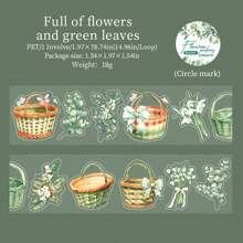 1 Roll PET Vintage Flower Basket Theme Washi Tape, Floral Series Decorative DIY Scrapbooking Materials For Planners/Notebooks/Journals/Diary/Cup/Calendar Etc. -Fresh Creative DIY Collage Scenery Materials