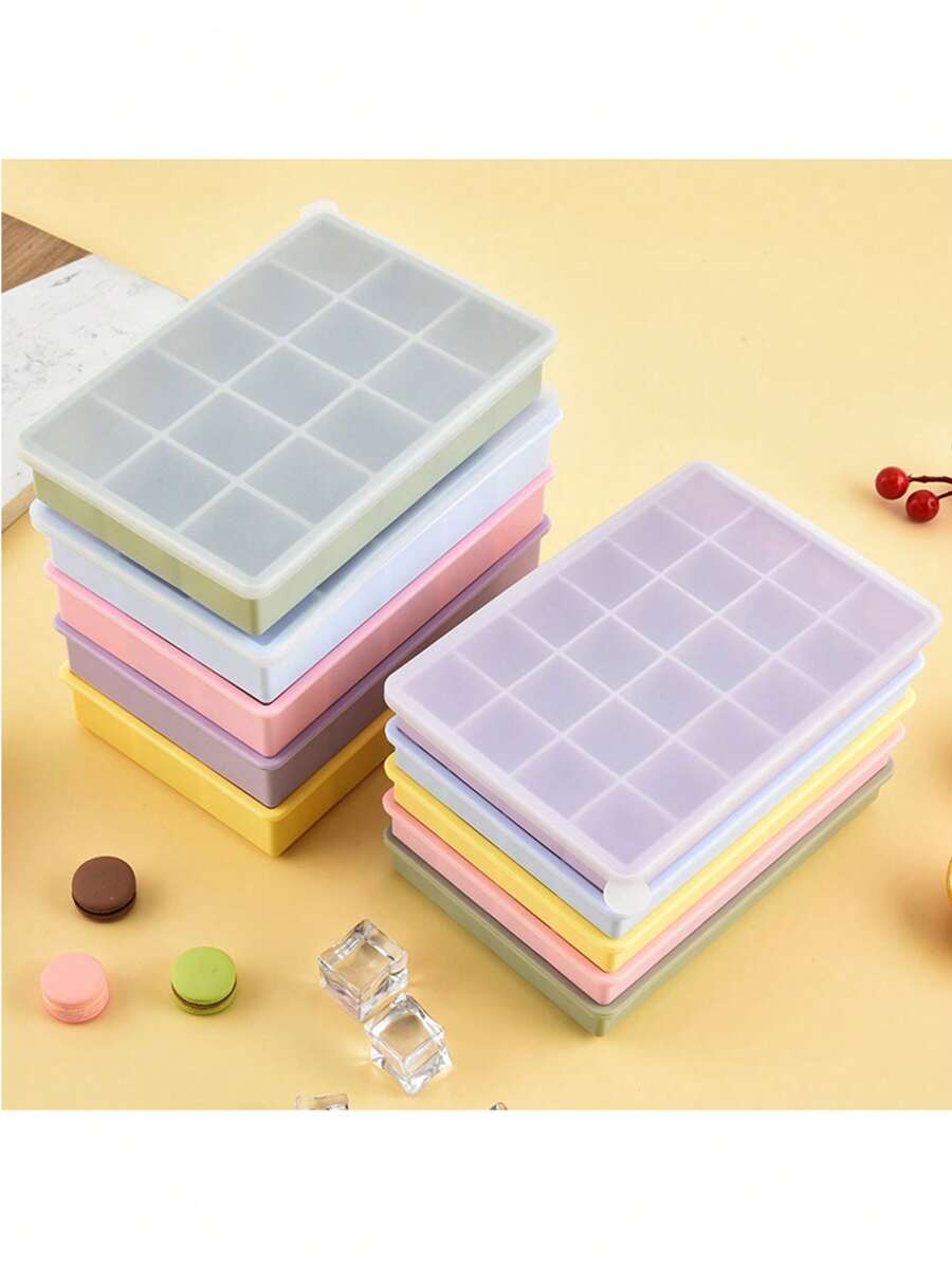 Silicone Ice Cube Mold Suitable For Food Use, Featuring 15 Or 24 Square Grids With A Lid For Easy Ice Release.Soft Silicone 15 Grids Ice Making Box - 1pc Low Temperature Resistant Easy To Clean Ice Cube Mold Tray,Silicone Ice Tray -Grids Hexagonal Ice Cube Mold For Perfectly Shaped Ice Cubes And Ice Balls