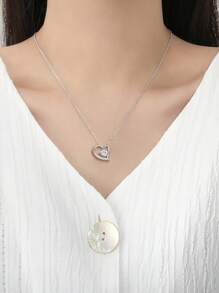 1 colar com pingente de coração de zircônia elegante e moderno, colar com pingente de cristal brilhante "Beijo de Amor", presente para namorada