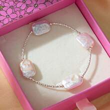 Baroque Pearl Bracelet, 925 Silver Natural Irregularity Pearl Bracelet In Gift Box, Unique Eye-Catching Accessory For Party/Date, Exquisite Pink Gift Box - Perfect Jewelry Gift For Her