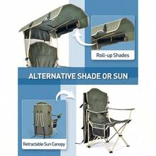 Beach Chair With Canopy Shade, Folding Camping Chair With Canopy With Cup Holder, Side Pocket For Camp, Beach, Tailgates, Fishing - Support 330 LBS