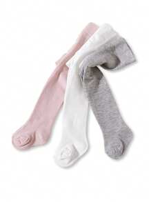 3 Pairs Girls' Pink Solid Color Opaque Princess-Style Tights, Suitable For Daily Matching - Multicolor - View 5