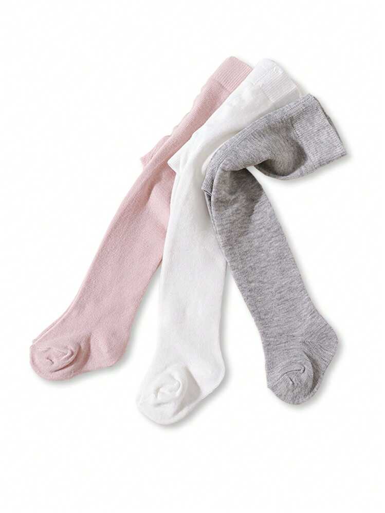 3双装女童粉色纯色不透明公主风连裤袜，适合日常搭配 - 彩色 - 查看 4