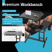 RibasuBB Portable Tattoo Workbench With Adjustable Height, Universal Wheels, Double Work Surface, And Removable Pen Frame For Tattoo Artists - Black - View 3