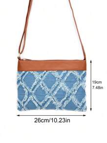 1PC Fashion Quilted Crossbody Bags For Women, Versatile Patchwork Plaid Shoulder Bag For Daily Used/Commuter/Gift, Ladies Travel Handbag And Purse, Blue Clutch Bag Phone Case Zipper Opening/Adjusted Strap