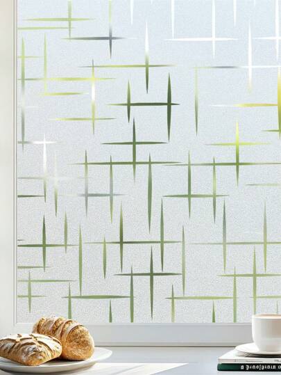 1 Roll Window Privacy Film Frosted Glass Window Film, Decorative Privacy Cling, UV Blocking Staic Cling Bathroom Glass Frosting Sticker, Non-Adhesive Front Door Cover, Cross Pattern
