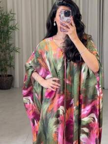 Bata de kaftan con estampado floral, vestido de noche para mujer para la fiesta de Año Nuevo - Verde - Ver 4