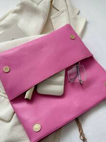 Women's Casual Solid Color Retro Simple Clutch Handbag - Pink - View 6