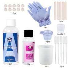 QIAO Kit de resina epoxi cristal claro de fácil mezcla 3:1 AB con palitos, tazas graduadas y guantes para hacer joyas, manualidades y arte DIY