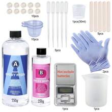 QIAO Kit de resina epoxi cristal claro de fácil mezcla 3:1 AB con palitos, tazas graduadas y guantes para hacer joyas, manualidades y arte DIY