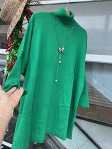 WOMEN'S HIGH NECK MODAL KNITTING PONCHO - Mint Green - View 1