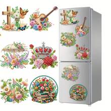 Bộ 6 nam châm tủ lạnh nghệ thuật kim cương, tranh kim cương loạt hoa trang trí DIY Bộ nam châm tranh kim cương, thích hợp cho đồ thủ công DIY, quà tặng, tủ lạnh, trang trí hộp thư - Nhiều màu - Xem 1