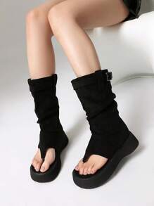Sandales lanières plissées sexy western pour femmes, bottes hautes