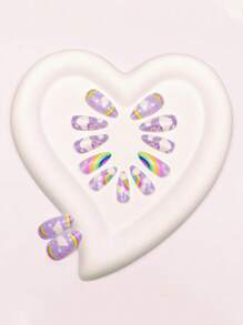 24 Stück lila & fliederfarben gepunktete, regenbogenförmige, weiße Wolken Muster kurze/mittellange wiederverwendbare Nagel Aufkleber, einfach zu verwendende Nail Art für Reisen, Partys, Veranstaltungen, Nagel Zubehör - Violett - Übersicht 2