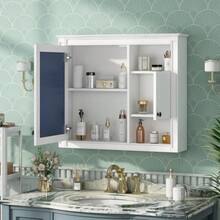 32'' Bathroom Wall Cabinet With Mirror, Wall Mounted Medicine Cabinet With 3 Shelves, Mirrored Door Over Toilet Storage Cabinet, White