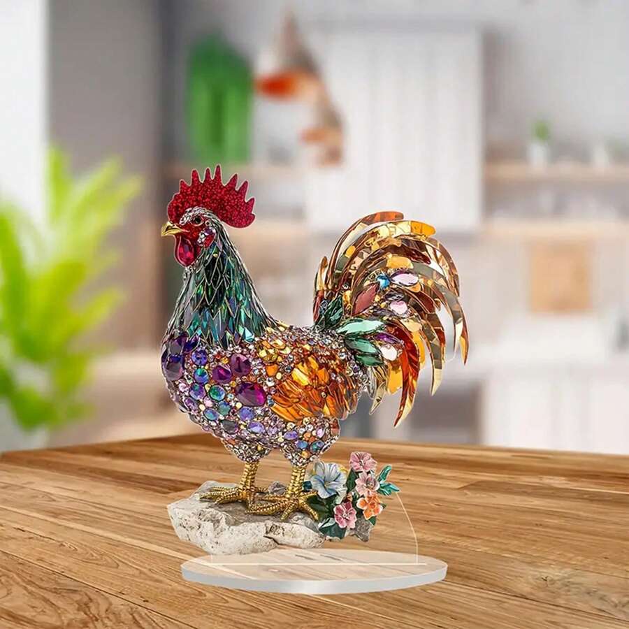Adornos de gallo de cristal 2D de acrílico plano para mesa, oficina, TV, escritorio, hogar, festivales y fiestas. - Multicolor - Ver 1