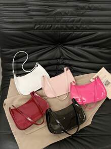 1 Stück Mini einfarbige, vielseitige Krokodilmuster PU Reißverschluss Schulter Unterarm Tasche, modisch und einfach, glänzende Schultertasche, koreanischer Stil, personalisiert, geeignet für den täglichen Gebrauch, sehr attraktive Tasche, geeignet für den täglichen Gebrauch von Mädchen