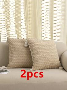 1 件/2 件编织格子枕套,波西米亚风格流苏抱枕套,适用于客厅沙发,装饰性帆布方形靠垫套,无内芯,30*50 厘米,45*45 厘米 - 黃色 - 查看 17