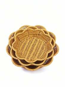 Set de 3 piezas/1 pieza de bandejas de estilo ratán trenzado a mano, cestas de frutas de ratán trenzado y platos para alimentos, bandejas para aperitivos, platos ovalados trenzados, platos para picnic al aire libre, vajilla reutilizable para el desayuno, bebidas, mesas de café, decoración del hogar de estilo rústico - Encaje redondo - Ver 4